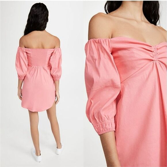 A.L.C Women’s Mila Off The Shoulder Smocked Back Linen Blend Mini Dress in Lyche - Picture 2 of 11